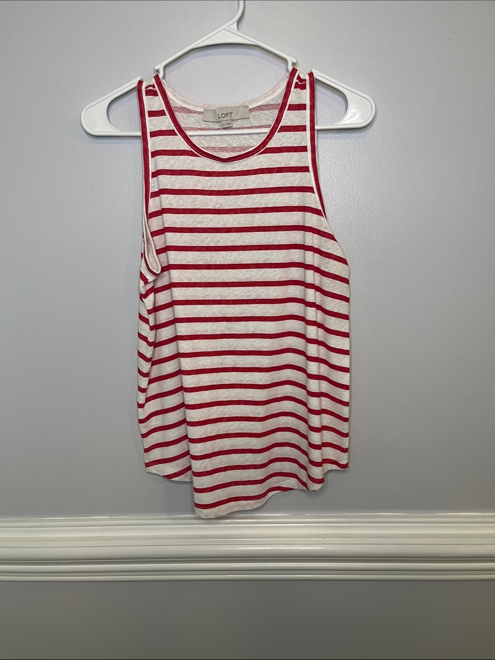 LOFT Red & White Striped Scoop Neck Tank